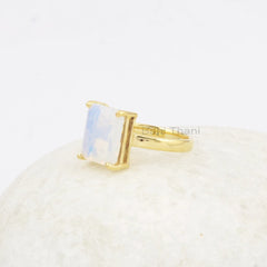 Opalite Rectangle Gemstone Ring - 10x12mm Handmade Ring - 925 Sterling Silver Ring - Gold Plated Ring - Dainty Ring - Jewelry for Womens