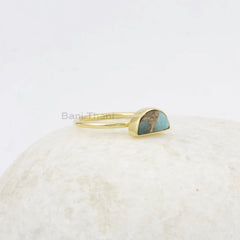 Tiny Half Moon Copper Amazonite Ring, 5x10mm Half Moon Gemstone Bezel Ring, 18k Gold Plated 925 Silver Ring, Wedding Gift Ring, Vintage Ring