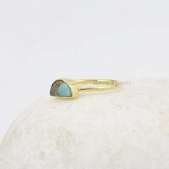 Tiny Half Moon Copper Amazonite Ring, 5x10mm Half Moon Gemstone Bezel Ring, 18k Gold Plated 925 Silver Ring, Wedding Gift Ring, Vintage Ring