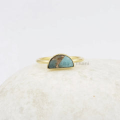 Tiny Half Moon Copper Amazonite Ring, 5x10mm Half Moon Gemstone Bezel Ring, 18k Gold Plated 925 Silver Ring, Wedding Gift Ring, Vintage Ring