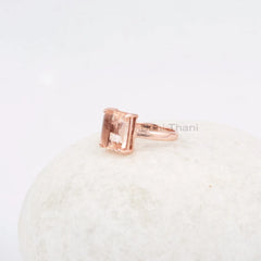 Stunning Morganite Rose Gold Plated Ring, 10x12mm Rectangle Gemstone Ring, 925 Sterling Silver Prong Set Ring, Birthday Gift Ring, Boho Ring