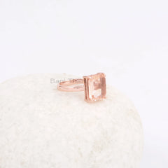 Stunning Morganite Rose Gold Plated Ring, 10x12mm Rectangle Gemstone Ring, 925 Sterling Silver Prong Set Ring, Birthday Gift Ring, Boho Ring
