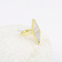 Beautiful Double Triangle Howlite 10x13mm Gemstone Ring, 925 Sterling Silver 18k Gold Plated Bezel Ring, Promise Ring, Christmas Gift Ring