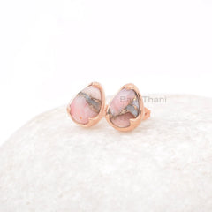 Pink Opal Copper Earring - Gemstone Stud Earrings - 925 Silver Earring - Stud Earring - Earrings for Women - Delicate Earrings - 8x11mm Pear