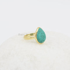 Tibetan Turquoise Ring - 10x14mm Pear Gemstone - 18k Gold Plated - 925 Solid Silver Ring - Gift for Her - Ring for Womens - Birthday Gift