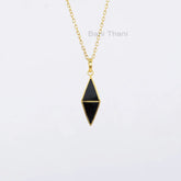 Black Onyx Necklace - 925 Silver - Gold Plated Pendant - 10x13mm Flat Triangle - Artisan Jewelry - Gift For Grand Daughter - Jewelry For Her