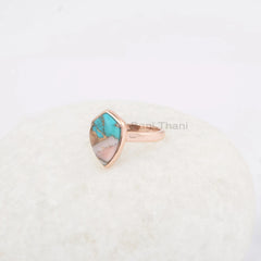 Pink Opal Copper Turquoise Ring - Pure Silver - Handcrafted Ring - 9x14mm Kite Shape - Fashion Jewelry - Jewelry for Sister - Gift for Women