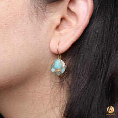 Beautiful Copper Amazonite Drop Earrings, Copper Amazonite 15mm Round Gemstone 925 Silver Earrings, 18k Gold Plated Earrings