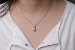 Pink Opal Copper Necklace - Pure Silver - Handcrafted Necklace - Halfmoon 7x14mm -Natural Stone - Gift For Graduate - Jewelry For Designer