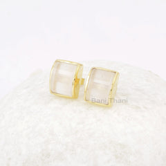 Crystal Quartz Stud Earrings - Solid Silver - Gold Plated - Step Cut 8x12mm Rectangle - Statement Jewelry - Gift For Lady - Jewelry for Prom