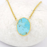 Unique Silver Arizona Turquoise Necklace, 17x22mm Oval Gemstone Necklace, Gold Plated Sterling Silver Necklace, Surprise Necklace Jewelry