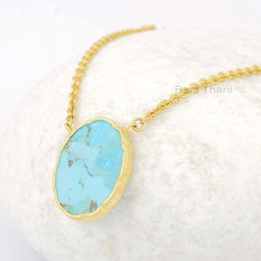 Unique Silver Arizona Turquoise Necklace, 17x22mm Oval Gemstone Necklace, Gold Plated Sterling Silver Necklace, Surprise Necklace Jewelry