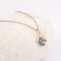 Pink Opal Copper Turquoise Necklace - Solid Silver - Gold Plated Pendant Necklace - 12mm Round - Gift For Daughter - Jewelry For Everyday