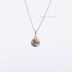 Pink Opal Copper Turquoise Necklace - Solid Silver - Gold Plated Pendant Necklace - 12mm Round - Gift For Daughter - Jewelry For Everyday