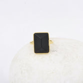 Pyramid Onyx Ring, Black Onyx Rectangle 13x18mm Gemstone Ring, 18k Gold Plated 925 Sterling Silver Ring, Anniversary Gift Ring, Promise Ring