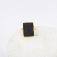 Pyramid Onyx Ring, Black Onyx Rectangle 13x18mm Gemstone Ring, 18k Gold Plated 925 Sterling Silver Ring, Anniversary Gift Ring, Promise Ring