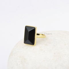 Pyramid Onyx Ring, Black Onyx Rectangle 13x18mm Gemstone Ring, 18k Gold Plated 925 Sterling Silver Ring, Anniversary Gift Ring, Promise Ring