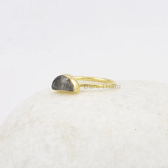 Black Rutile Ring - Pure Silver - Half Moon Ring - 5x10mm Handcrafted Ring - Artisan Jewelry - Gift For Month Birthday - Jewelry For Mom