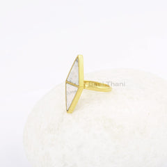 Beautiful Double Triangle Howlite 10x13mm Gemstone Ring, 925 Sterling Silver 18k Gold Plated Bezel Ring, Promise Ring, Christmas Gift Ring