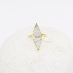 Beautiful Double Triangle Howlite 10x13mm Gemstone Ring, 925 Sterling Silver 18k Gold Plated Bezel Ring, Promise Ring, Christmas Gift Ring