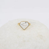 Howlite Ring, Gemstone Silver Ring, 18k Gold Plated Ring, 11x13mm Diamond Shape Handmade Ring, Gift for Her, Delicate Ring, Ring for Women