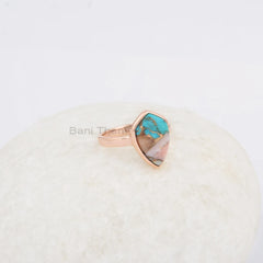 Pink Opal Copper Turquoise Ring - Pure Silver - Handcrafted Ring - 9x14mm Kite Shape - Fashion Jewelry - Jewelry for Sister - Gift for Women