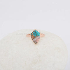 Pink Opal Copper Turquoise Ring - Pure Silver - Handcrafted Ring - 9x14mm Kite Shape - Fashion Jewelry - Jewelry for Sister - Gift for Women