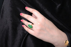 Coffin Ring, Green Aventurine 10x17mm Coffin Shape Gemstone Ring, 18k Gold Plated Prong Ring, 925 Sterling Silver Ring, Coffin Gemstone Ring