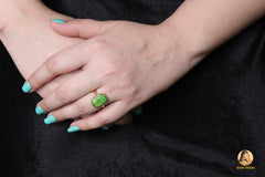 Turquoise Ring - Solid Silver - Green Copper Turquoise Ring - 10x14mm Gold Plated Ring - Artisan Jewelry - Gift for Xmas - Jewelry for Mom