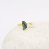 Copper Amazonite Ring - Sterling Silver - Gemstone Ring - Gold Plated Ring - 5x10mm Half Moon Stone - Jewelry for Beginning - Gift For BFF