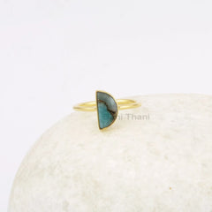 Copper Amazonite Ring - Sterling Silver - Gemstone Ring - Gold Plated Ring - 5x10mm Half Moon Stone - Jewelry for Beginning - Gift For BFF