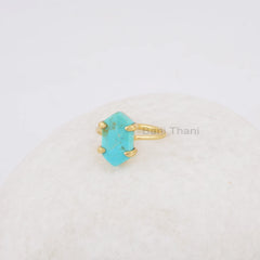 Turquoise Ring, Arizona Turquoise 8x15mm Hexagon Gemstone Ring, Gold Plated 925 Sterling Silver Prong Set Ring, Christmas Gift,Cocktail Ring
