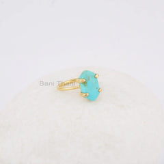 Turquoise Ring, Arizona Turquoise 8x15mm Hexagon Gemstone Ring, Gold Plated 925 Sterling Silver Prong Set Ring, Christmas Gift,Cocktail Ring