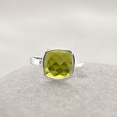 Peridot Quartz 10mm Faceted Cushion Gemstone Ring-925 Sterling Silver Jewelry-Green Peridot Ring-Christmas Gift Ring-Unique Engagement Ring