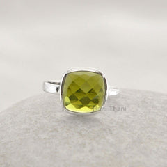 Peridot Quartz 10mm Faceted Cushion Gemstone Ring-925 Sterling Silver Jewelry-Green Peridot Ring-Christmas Gift Ring-Unique Engagement Ring