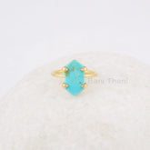 Turquoise Ring, Arizona Turquoise 8x15mm Hexagon Gemstone Ring, Gold Plated 925 Sterling Silver Prong Set Ring, Christmas Gift,Cocktail Ring