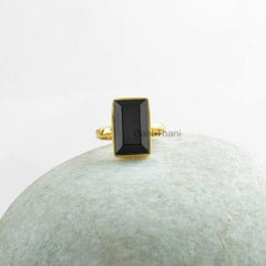 Black Onyx Silver Ring-Black Onyx 9x15mm Rectangle Micron Gold Plated Sterling Silver Solitaire Ring-Gemstone Ring-Gift For Her, Valentines