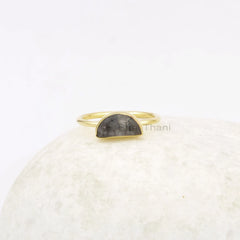 Black Rutile Ring - Pure Silver - Half Moon Ring - 5x10mm Handcrafted Ring - Artisan Jewelry - Gift For Month Birthday - Jewelry For Mom