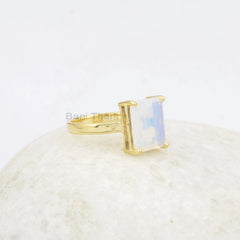 Opalite Rectangle Gemstone Ring - 10x12mm Handmade Ring - 925 Sterling Silver Ring - Gold Plated Ring - Dainty Ring - Jewelry for Womens