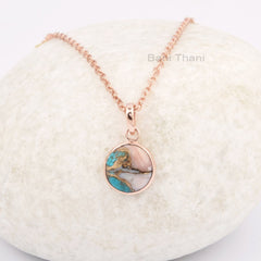 Pink Opal Copper Turquoise Necklace - Solid Silver - Gold Plated Pendant Necklace - 12mm Round - Gift For Daughter - Jewelry For Everyday