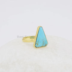 Turquoise Gemstone Silver Ring, Arizona Turquoise Triangle 12x16mm Gemstone Ring, Gold Plated Bezel Ring, Bridesmaid Jewelry, Gift for Her