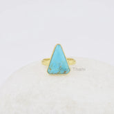 Turquoise Gemstone Silver Ring, Arizona Turquoise Triangle 12x16mm Gemstone Ring, Gold Plated Bezel Ring, Bridesmaid Jewelry, Gift for Her