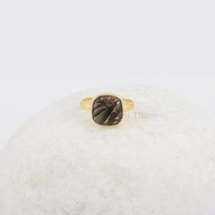 Beautiful Black Shell Cushion Ring, Black Copper Shell 10x10mm Gemstone Ring, Micron Gold Plated Silver Ring, Wedding Gift Ring For Womens