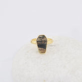 Coffin Ring, Black Copper Shell 9x15mm Coffin Shape Gemstone Ring, 18k Gold Plated 925 Silver Bezel Ring, Anniversary Gift Ring, Womens Ring