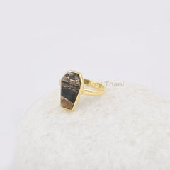Coffin Ring, Black Copper Shell 9x15mm Coffin Shape Gemstone Ring, 18k Gold Plated 925 Silver Bezel Ring, Anniversary Gift Ring, Womens Ring