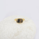 Black Copper Shell Cushion Ring, Black Shell 8x12mm Gemstone Ring, 18k Gold Plated 925 Sterling Silver Bezel Set Ring, Christmas Gift Ring
