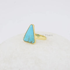Turquoise Gemstone Silver Ring, Arizona Turquoise Triangle 12x16mm Gemstone Ring, Gold Plated Bezel Ring, Bridesmaid Jewelry, Gift for Her
