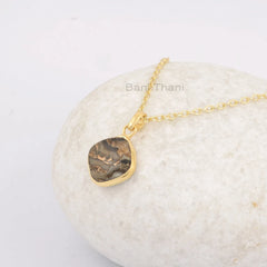 Black Copper Shell 12mm Cushion Necklace, 18k Gold Plated Handmade Gemstone Necklace, Sterling Silver Bezel Necklace For Her, Boho Necklace