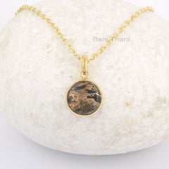 Black Copper Shell Necklace - Gemstone Pendant Necklace - 925 Sterling Silver - 12mm Round - Jewelry For Teacher - Gift For Young Ladies