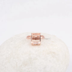 Stunning Morganite Rose Gold Plated Ring, 10x12mm Rectangle Gemstone Ring, 925 Sterling Silver Prong Set Ring, Birthday Gift Ring, Boho Ring